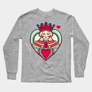 Retro Queen of Hearts Playing Card Graphic Long Sleeve T-Shirt